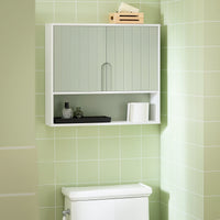 Mobiletto Bagno Da Parete Pensile Bagno Pensile Cucina Con 3 Ripiani E 2 Ante Verde 60x15x54cm BZR140-GR