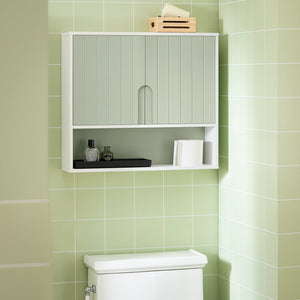 Mobiletto Bagno Da Parete Pensile Bagno Pensile Cucina Con 3 Ripiani E 2 Ante Verde 60x15x54cm BZR140-GR