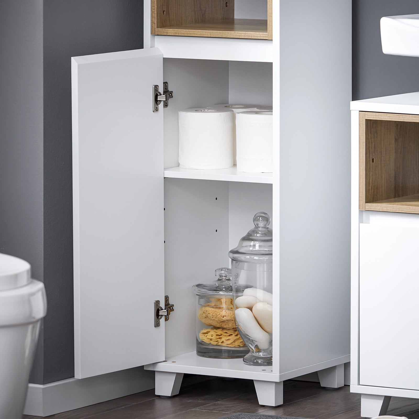 Mobile a colonna bagno salvaspazio Mobile alto con 2 ante Mobile bagno stretto 30x30x170cm Bianco BZR147-W