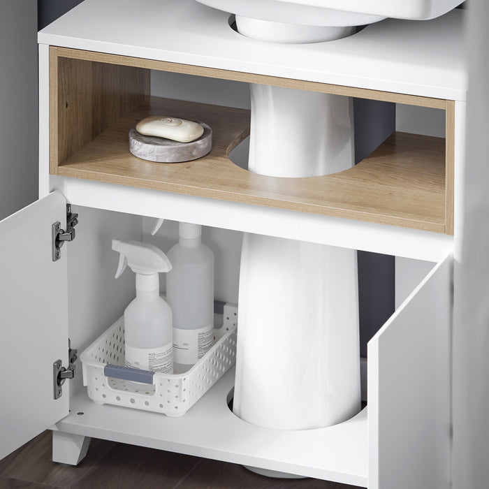 Mobile sottolavabo con 2 ante senza lavandino Mobiletto per lavandino bagno 60x30x61cm Bianco BZR148-W