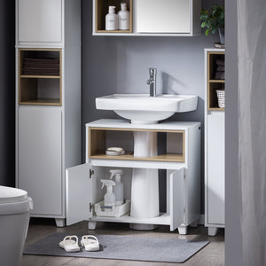 Mobile sottolavabo con 2 ante senza lavandino Mobiletto per lavandino bagno 60x30x61cm Bianco BZR148-W