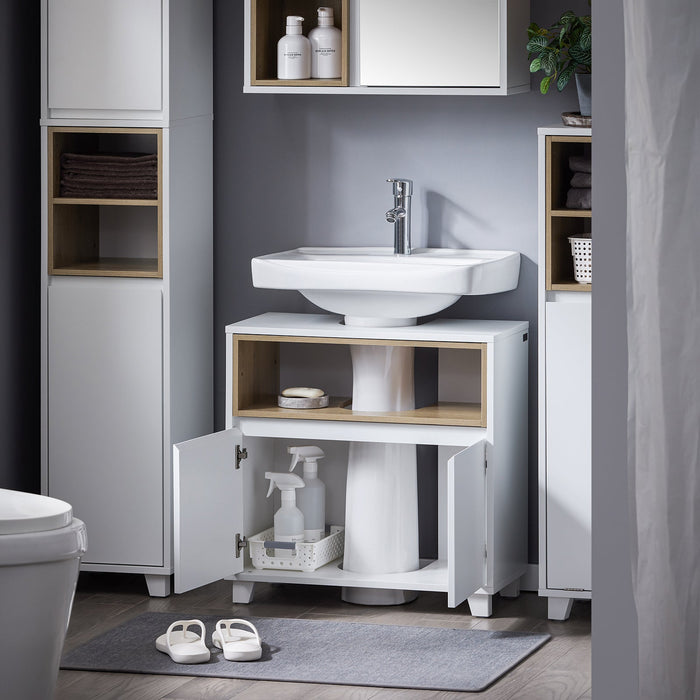 Mobile sottolavabo con 2 ante senza lavandino Mobiletto per lavandino bagno 60x30x61cm Bianco BZR148-W