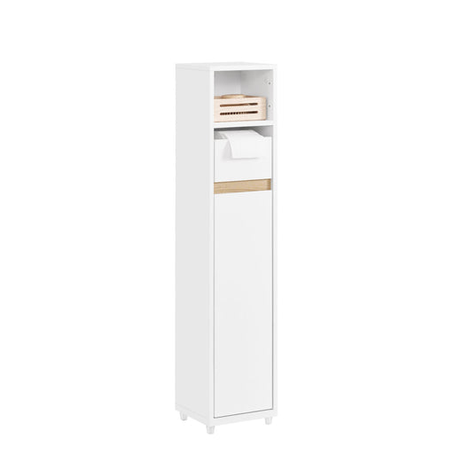 SoBuy BZR151-W Mobile da Bagno per Spazi Stretti - Mobiletto Salvaspazio con Ripiano Regolabile e Cassetto, per Soggiorno e Entrada - Compatto Armadietto Bagno in Legno, Bianco, 20 x 20 x 96 cm