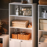 Mobiletto Alto da Bagno con Cesto per Biancheria, Armadietto per Lavanderia Bianco 60x30x170cm BZR155-W