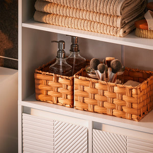 Mobiletto Alto da Bagno con Cesto per Biancheria, Armadietto per Lavanderia Bianco 60x30x170cm BZR155-W