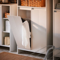 Mobiletto Alto da Bagno con Cesto per Biancheria, Armadietto per Lavanderia Bianco 60x30x170cm BZR155-W