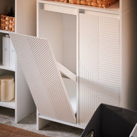 Mobiletto Alto da Bagno con Cesto per Biancheria, Armadietto per Lavanderia Bianco 60x30x170cm BZR155-W