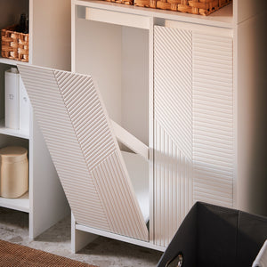 Mobiletto Alto da Bagno con Cesto per Biancheria, Armadietto per Lavanderia Bianco 60x30x170cm BZR155-W