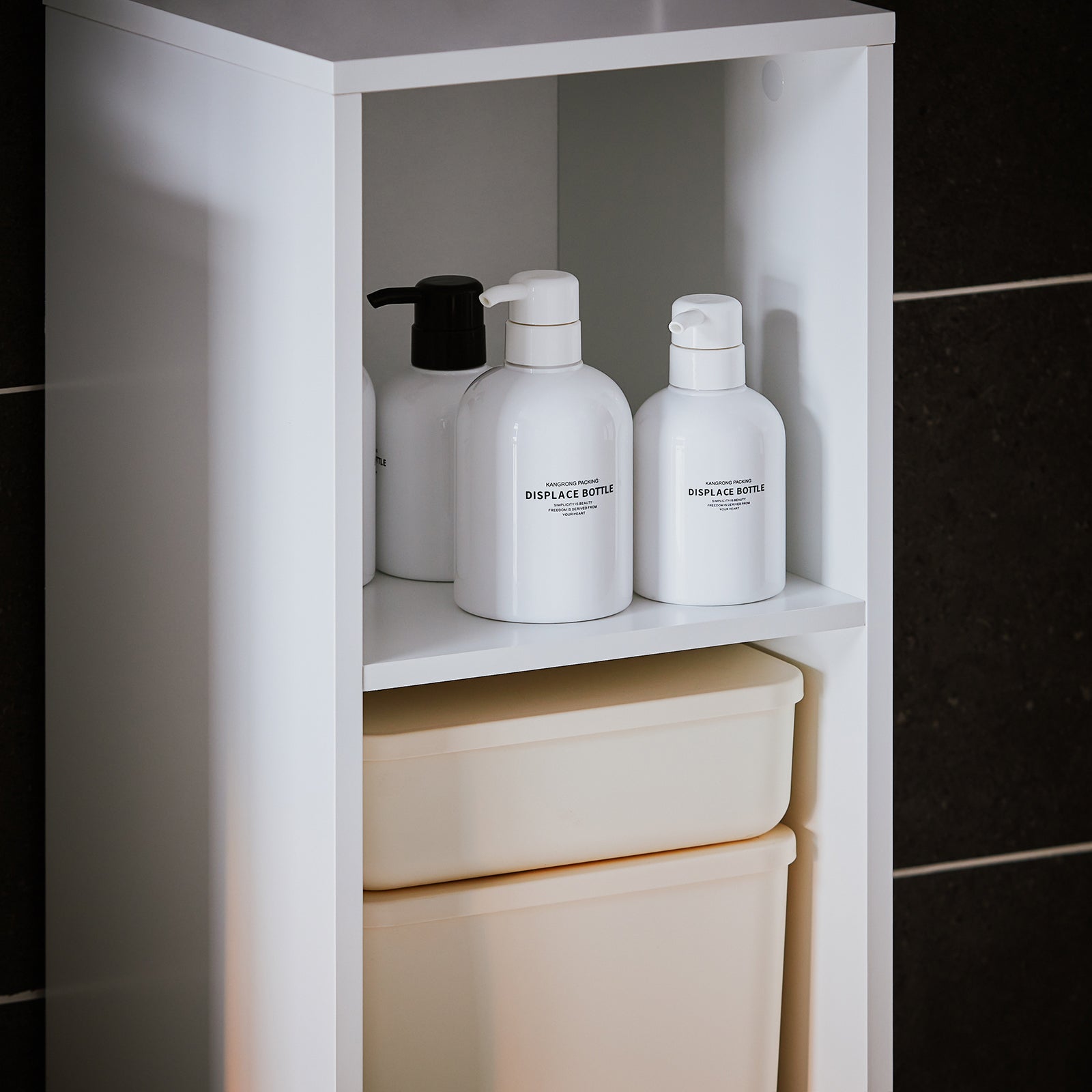 Mobile colonna bagno con portabiancheria e Mobiletto stretto salvaspazio Bianco L30*P30*A170 cm BZR158-W