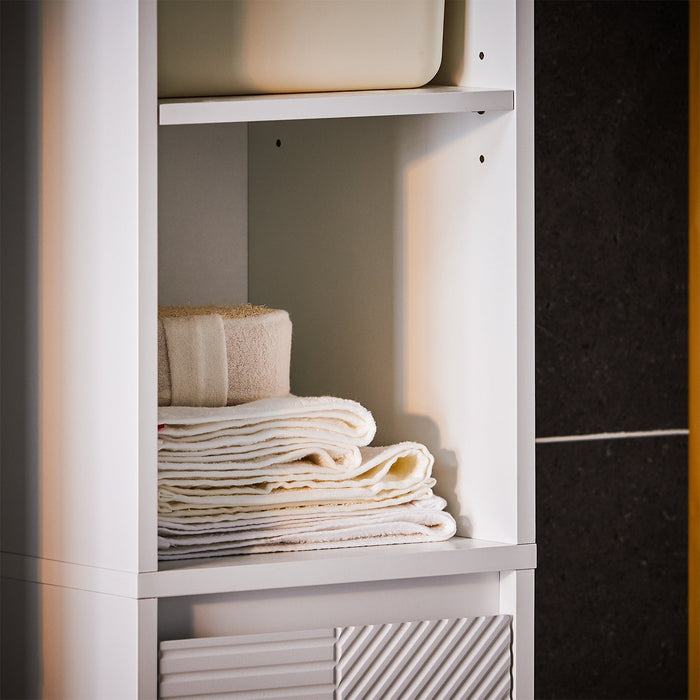 Mobile colonna bagno con portabiancheria e Mobiletto stretto salvaspazio Bianco L30*P30*A170 cm BZR158-W