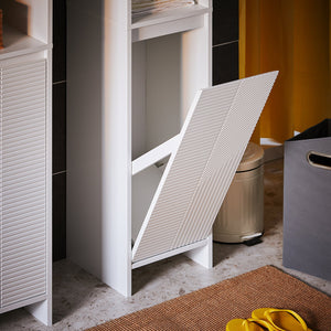 Mobile colonna bagno con portabiancheria e Mobiletto stretto salvaspazio Bianco L30*P30*A170 cm BZR158-W