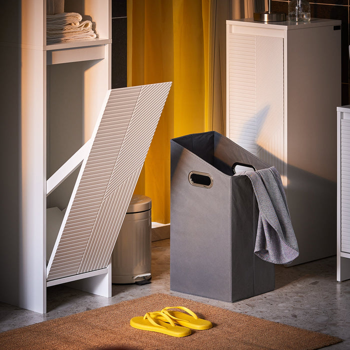 Mobile colonna bagno con portabiancheria e Mobiletto stretto salvaspazio Bianco L30*P30*A170 cm BZR158-W