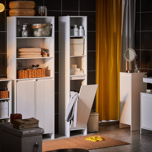 Mobile colonna bagno con portabiancheria e Mobiletto stretto salvaspazio Bianco L30*P30*A170 cm BZR158-W