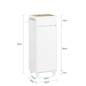 Mobile porta biancheria per bagno Portabiancheria con 4 piccoli vani aperti e 1 cesto biancheria sporca Bianco L35*P30*A90cm BZR159-W