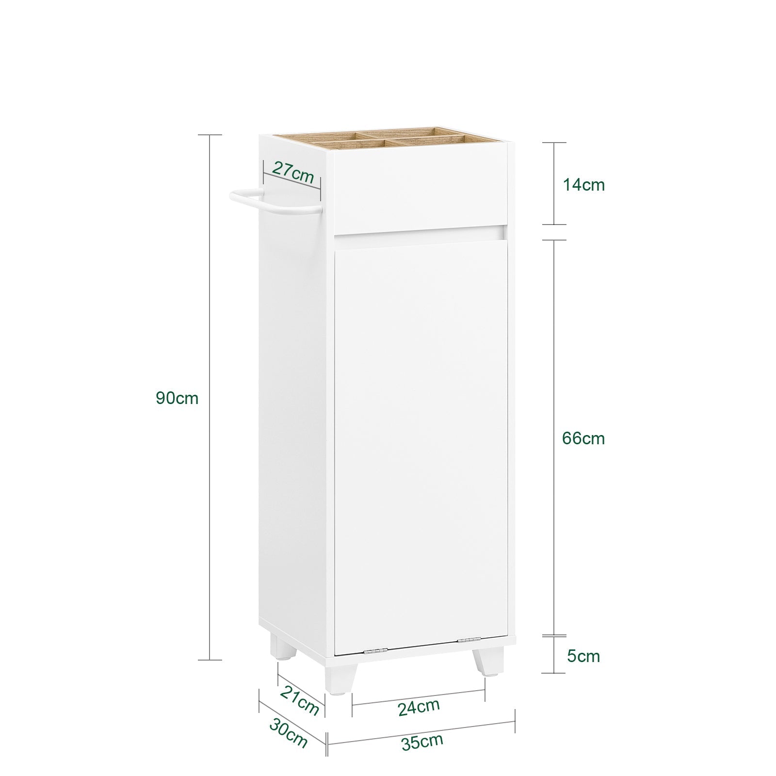 Mobile porta biancheria per bagno Portabiancheria con 4 piccoli vani aperti e 1 cesto biancheria sporca Bianco L35*P30*A90cm BZR159-W
