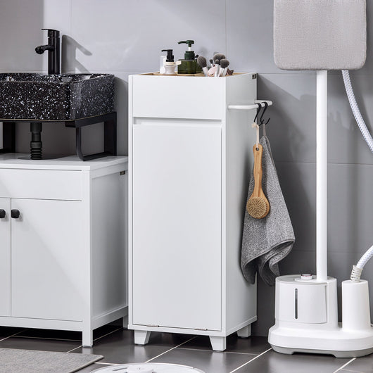 Mobile porta biancheria per bagno Portabiancheria con 4 piccoli vani aperti e 1 cesto biancheria sporca Bianco L35*P30*A90cm BZR159-W