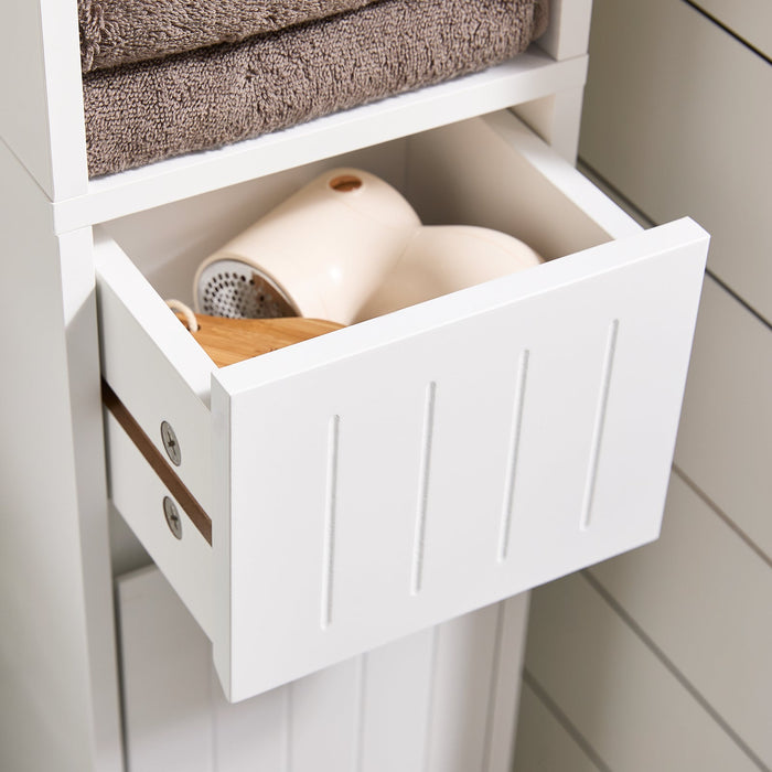 Armadio Colonna bagno, Mobile bagno alto con 2 Ante e 1 cassetto Bianco 20x20x180 BZR160-W