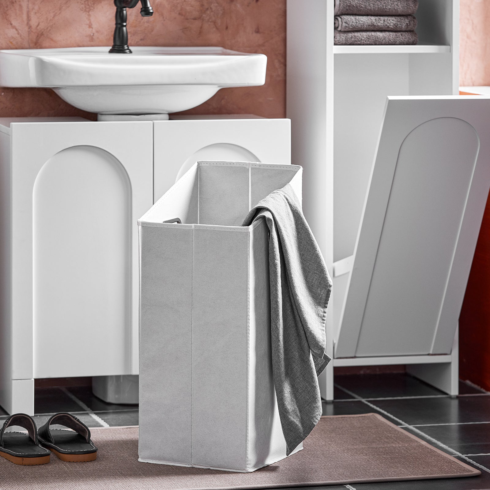 Mobile portabiancheria da Bagno Mobiletto bagno Bianco 30x30x97cm BZR161-W