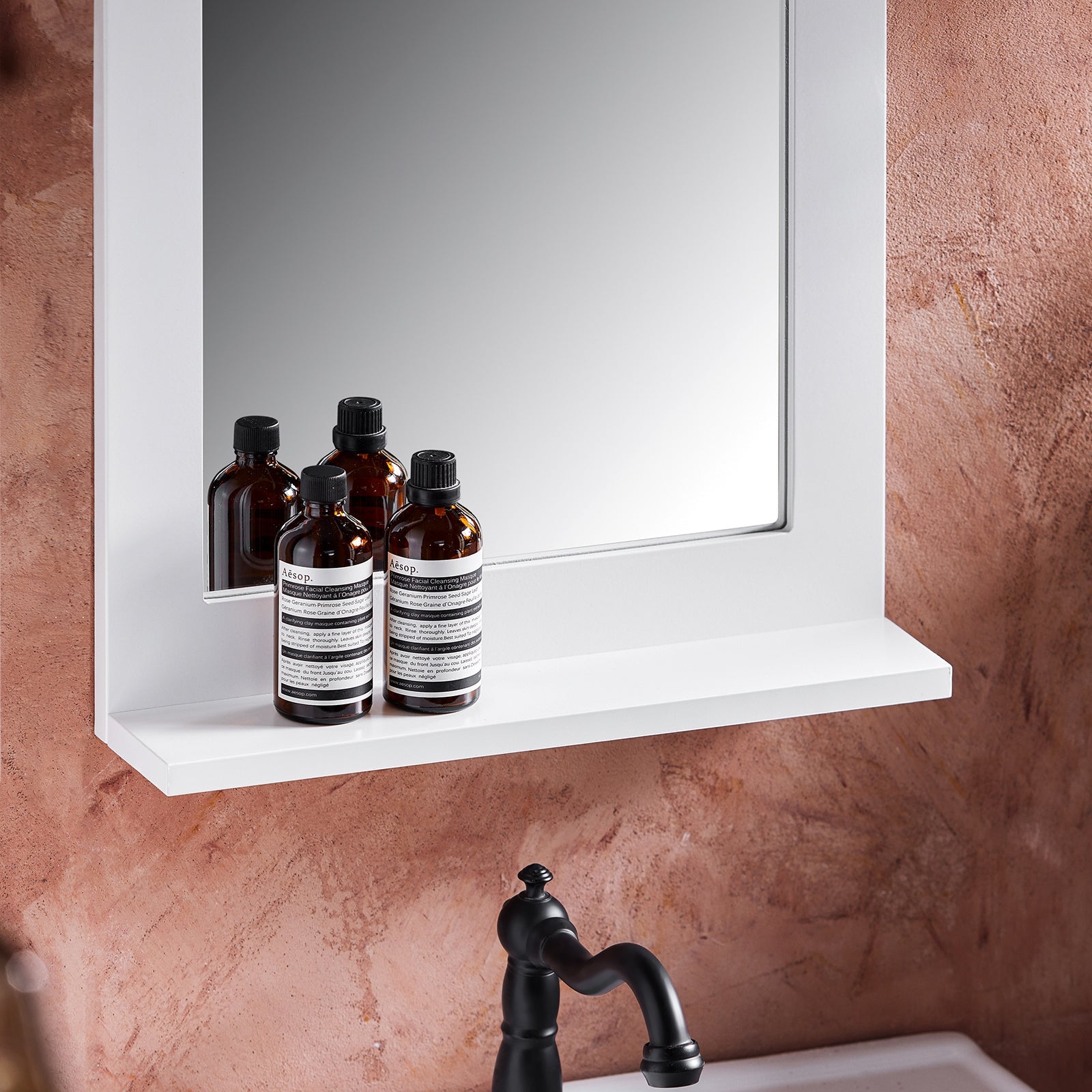 Specchio Bagno Specchio Da Parete Mensola Bagno A Muro Bianco 38x9x54cm BZR162-W