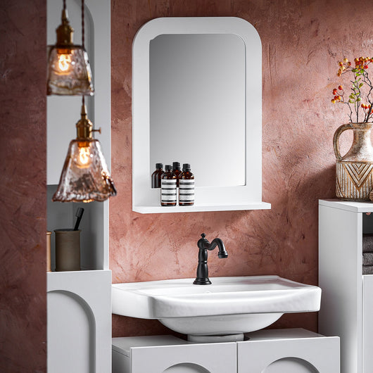 Specchio Bagno Specchio Da Parete Mensola Bagno A Muro Bianco 38x9x54cm BZR162-W