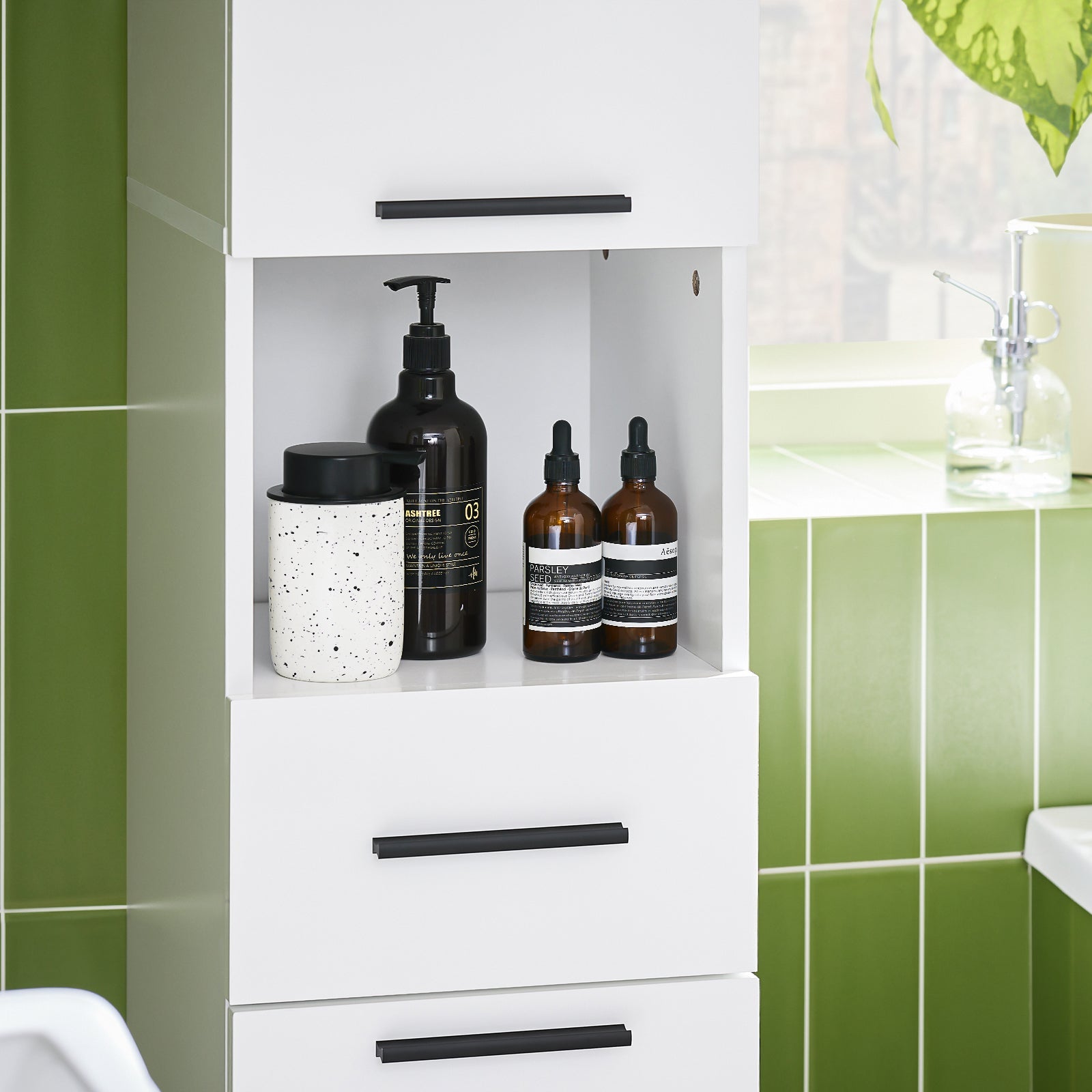 Mobile alto con 2 ante e 6 scomparti Mobile portaoggetti per bagno Mobiletto da bagno con scomparti aperti Bianco 30x31x182cm BZR166-W