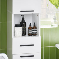 Mobile alto con 2 ante e 6 scomparti Mobile portaoggetti per bagno Mobiletto da bagno con scomparti aperti Bianco 30x31x182cm BZR166-W