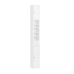 SoBuy Armadio colonna bagno, Mobile alto con 2 Ante e 1 cassetto, Mobiletto salvaspazio per Bagno, Lavanderia, WC o Cucina 20x20x180 Bianco Lucido BZR167-GW