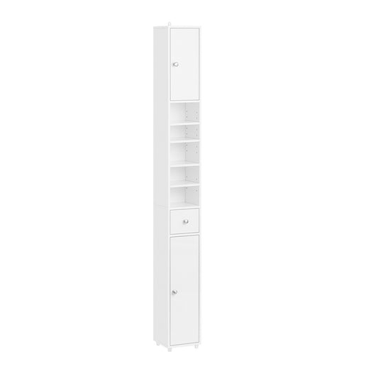 SoBuy Armadio colonna bagno, Mobile alto con 2 Ante e 1 cassetto, Mobiletto salvaspazio per Bagno, Lavanderia, WC o Cucina 20x20x180 Bianco Lucido BZR167-GW