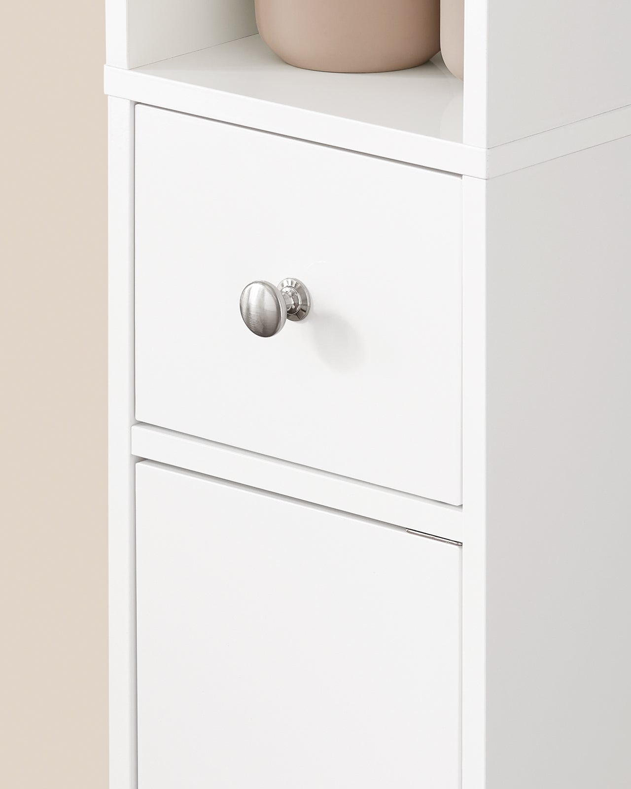 SoBuy Armadio colonna bagno, Mobile alto con 2 Ante e 1 cassetto, Mobiletto salvaspazio per Bagno, Lavanderia, WC o Cucina 20x20x180 Bianco Lucido BZR167-GW