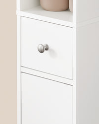 SoBuy Armadio colonna bagno, Mobile alto con 2 Ante e 1 cassetto, Mobiletto salvaspazio per Bagno, Lavanderia, WC o Cucina 20x20x180 Bianco Lucido BZR167-GW