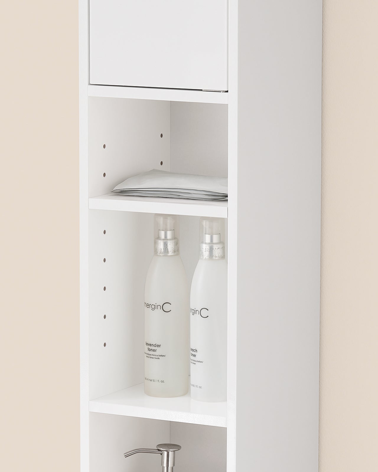 SoBuy Armadio colonna bagno, Mobile alto con 2 Ante e 1 cassetto, Mobiletto salvaspazio per Bagno, Lavanderia, WC o Cucina 20x20x180 Bianco Lucido BZR167-GW