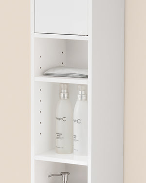 SoBuy Armadio colonna bagno, Mobile alto con 2 Ante e 1 cassetto, Mobiletto salvaspazio per Bagno, Lavanderia, WC o Cucina 20x20x180 Bianco Lucido BZR167-GW