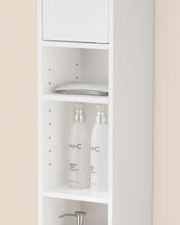 SoBuy Armadio colonna bagno, Mobile alto con 2 Ante e 1 cassetto, Mobiletto salvaspazio per Bagno, Lavanderia, WC o Cucina 20x20x180 Bianco Lucido BZR167-GW