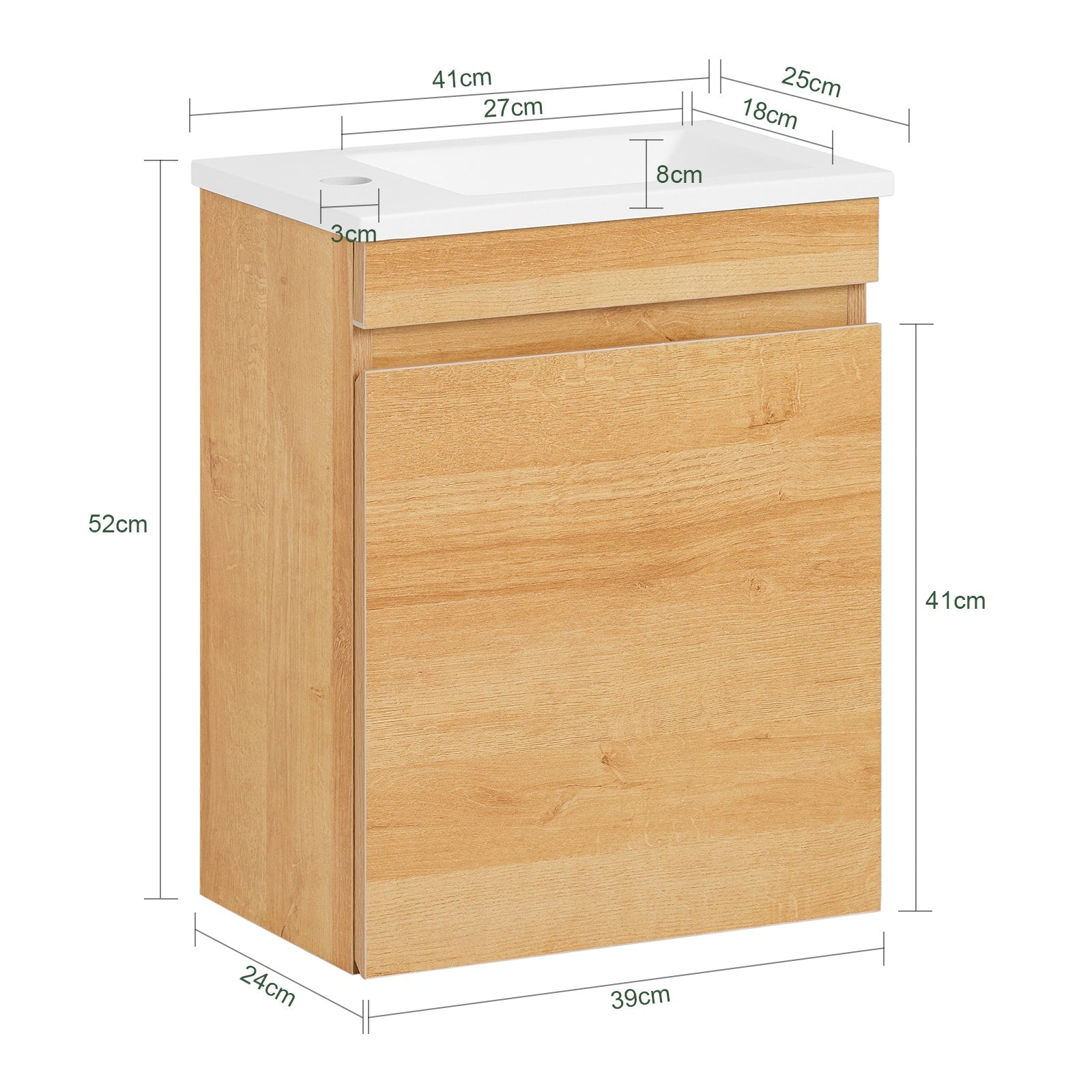 Mobili da bagno sospeso Mobile lavabo con 1 anta Naturale 41x25x52cm BZR169-N