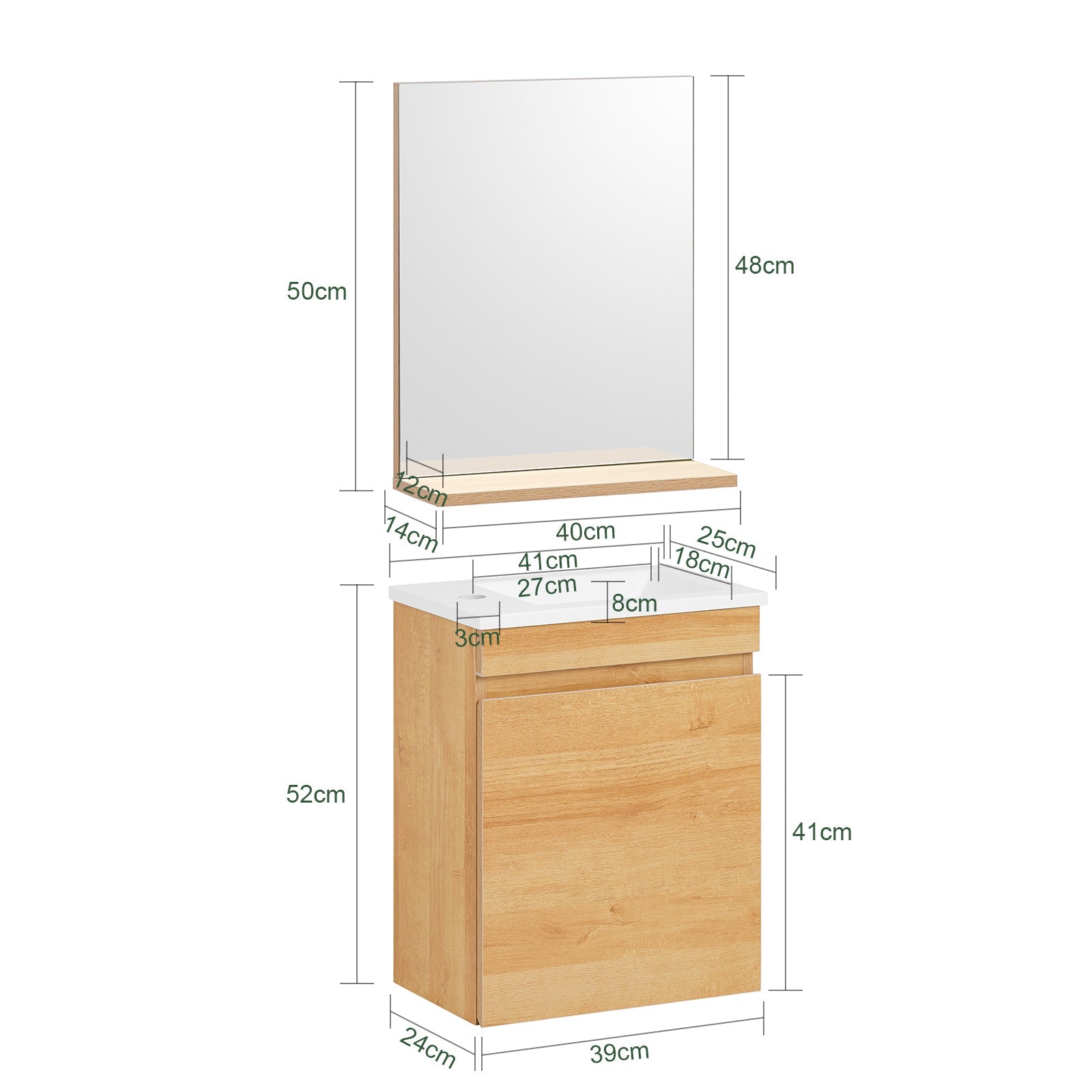 Set arredo da bagno Specchio a parete+ Mobile lavabo Naturale BZR169-SET