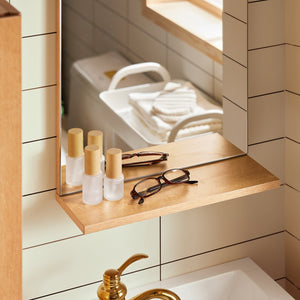 Set arredo da bagno Specchio a parete+ Mobile lavabo Naturale BZR169-SET