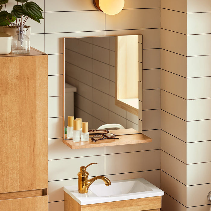 Set arredo da bagno Specchio a parete+ Mobile lavabo Naturale BZR169-SET