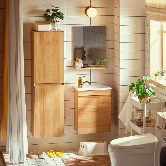 Set arredo da bagno Specchio a parete+ Mobile lavabo Naturale BZR169-SET