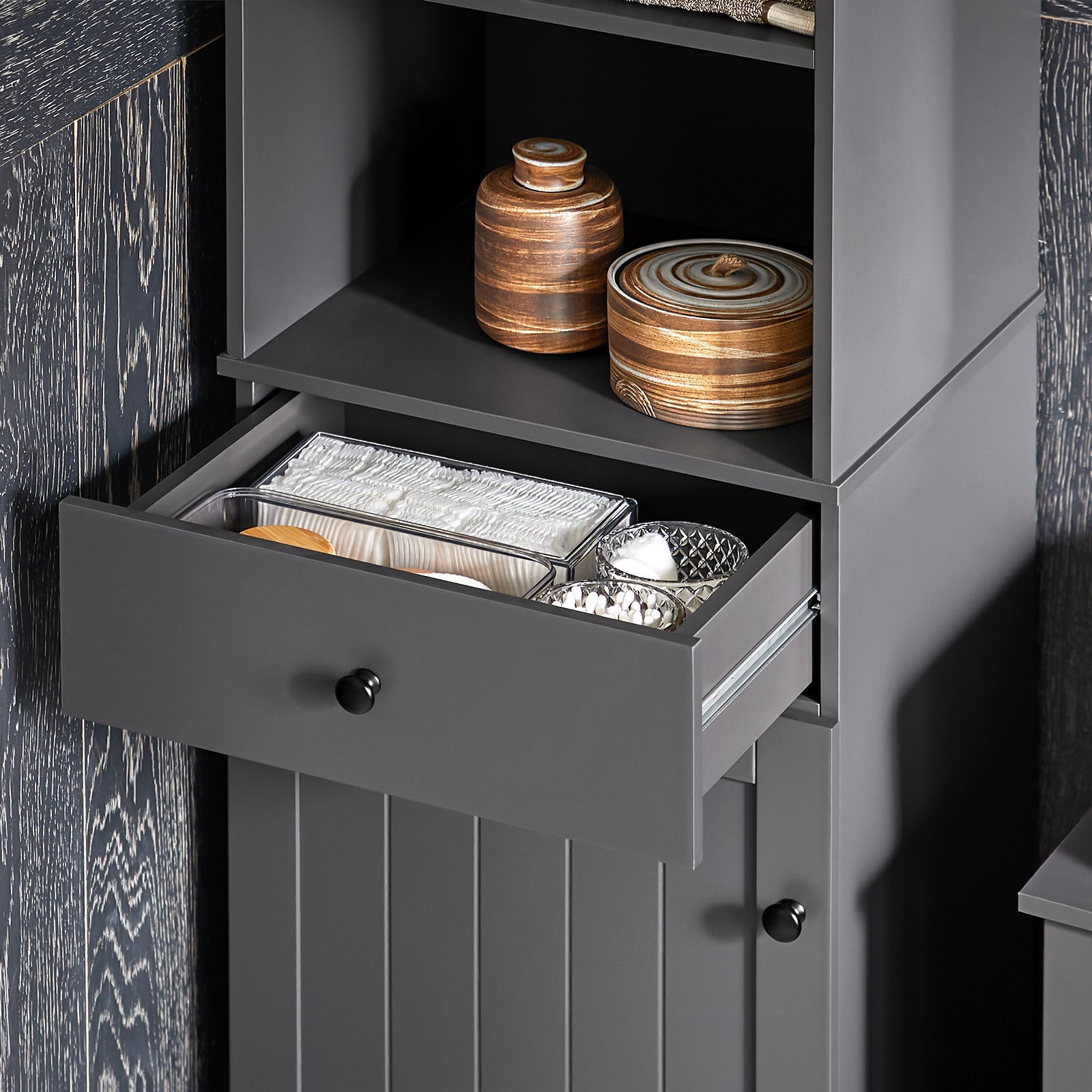 Mobile Alto Colonna Bagno salvasapzio con cassetto e armadietto L40*P35*A161cm Grigio BZR17-DG