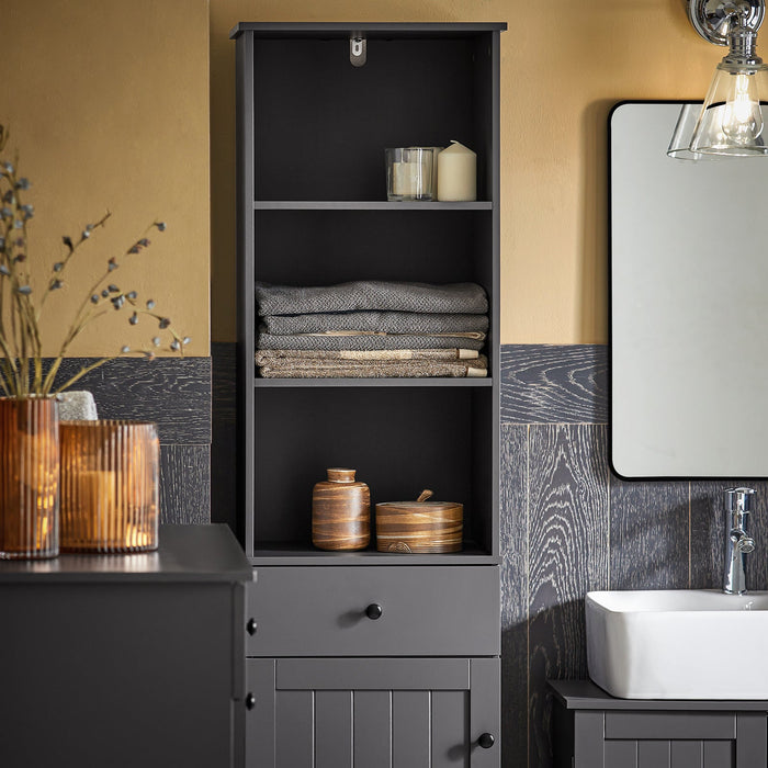 Mobile Alto Colonna Bagno salvasapzio con cassetto e armadietto L40*P35*A161cm Grigio BZR17-DG