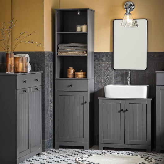 Mobile Alto Colonna Bagno salvasapzio con cassetto e armadietto L40*P35*A161cm Grigio BZR17-DG