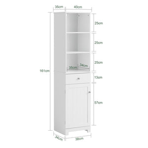 Mobile Alto Colonna Bagno salvasapzio con cassetto e armadietto L40*P35*A161cm Bianco BZR17-W
