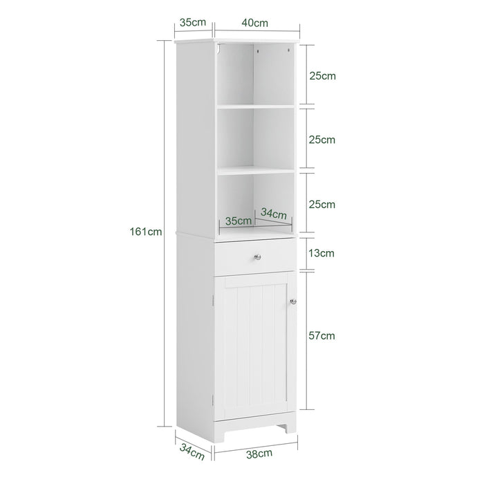 Mobile Alto Colonna Bagno salvasapzio con cassetto e armadietto L40*P35*A161cm Bianco BZR17-W