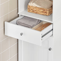 Mobile Alto Colonna Bagno salvasapzio con cassetto e armadietto L40*P35*A161cm Bianco BZR17-W
