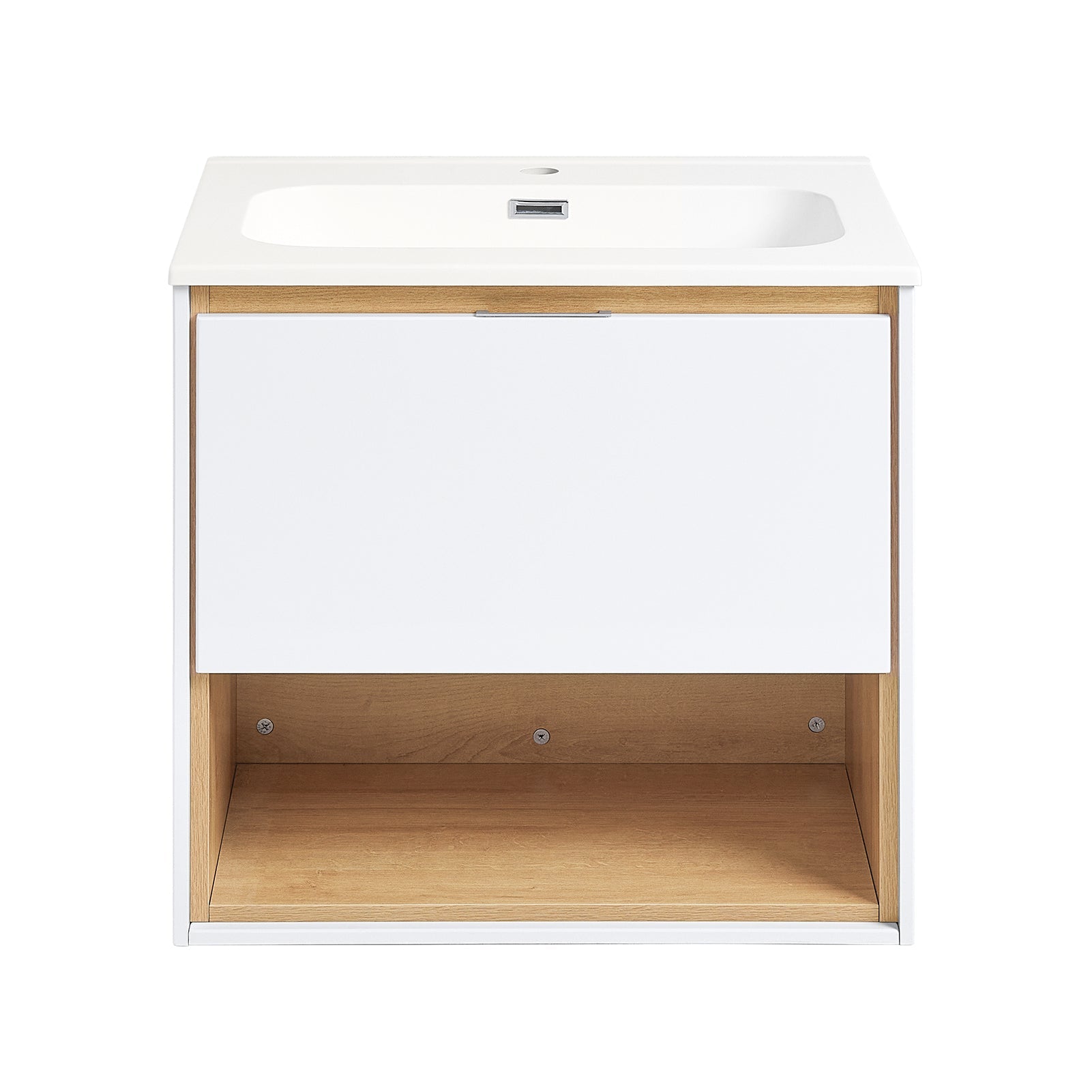 Mobili da bagno sospeso Mobile lavabo con 1 cassetto Bianco-Naturale 61x46x59 cm BZR171-N