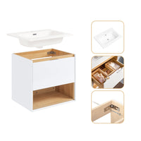 Mobili da bagno sospeso Mobile lavabo con 1 cassetto Bianco-Naturale 61x46x59 cm BZR171-N