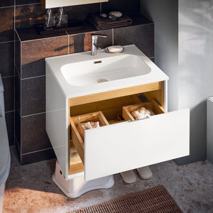 Mobili da bagno sospeso Mobile lavabo con 1 cassetto Bianco-Naturale 61x46x59 cm BZR171-N