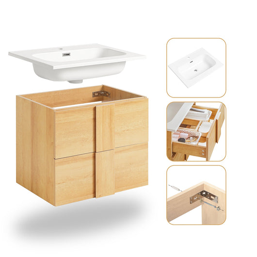 SoBuy Mobile base per lavabo con due cassetti Mobile da bagno Naturale 61x46x54cm BZR172-N