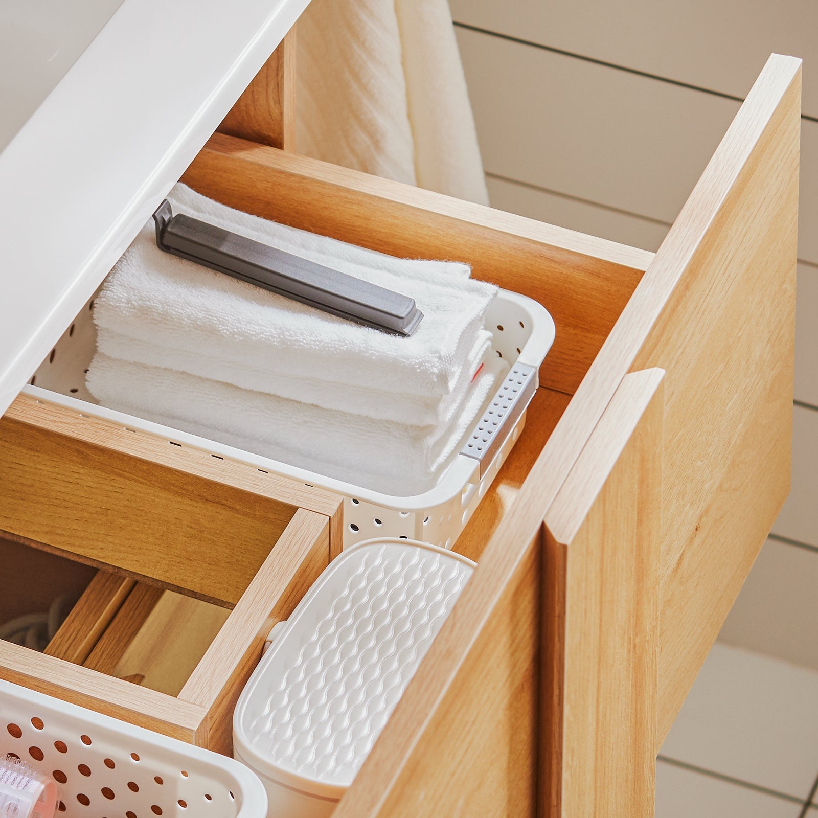 SoBuy Mobile base per lavabo con due cassetti Mobile da bagno Naturale 61x46x54cm BZR172-N