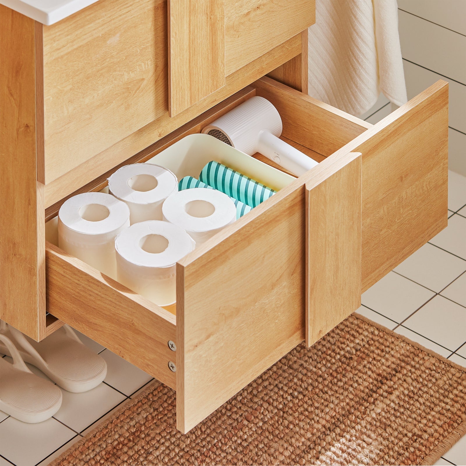 SoBuy Mobile base per lavabo con due cassetti Mobile da bagno Naturale 61x46x54cm BZR172-N